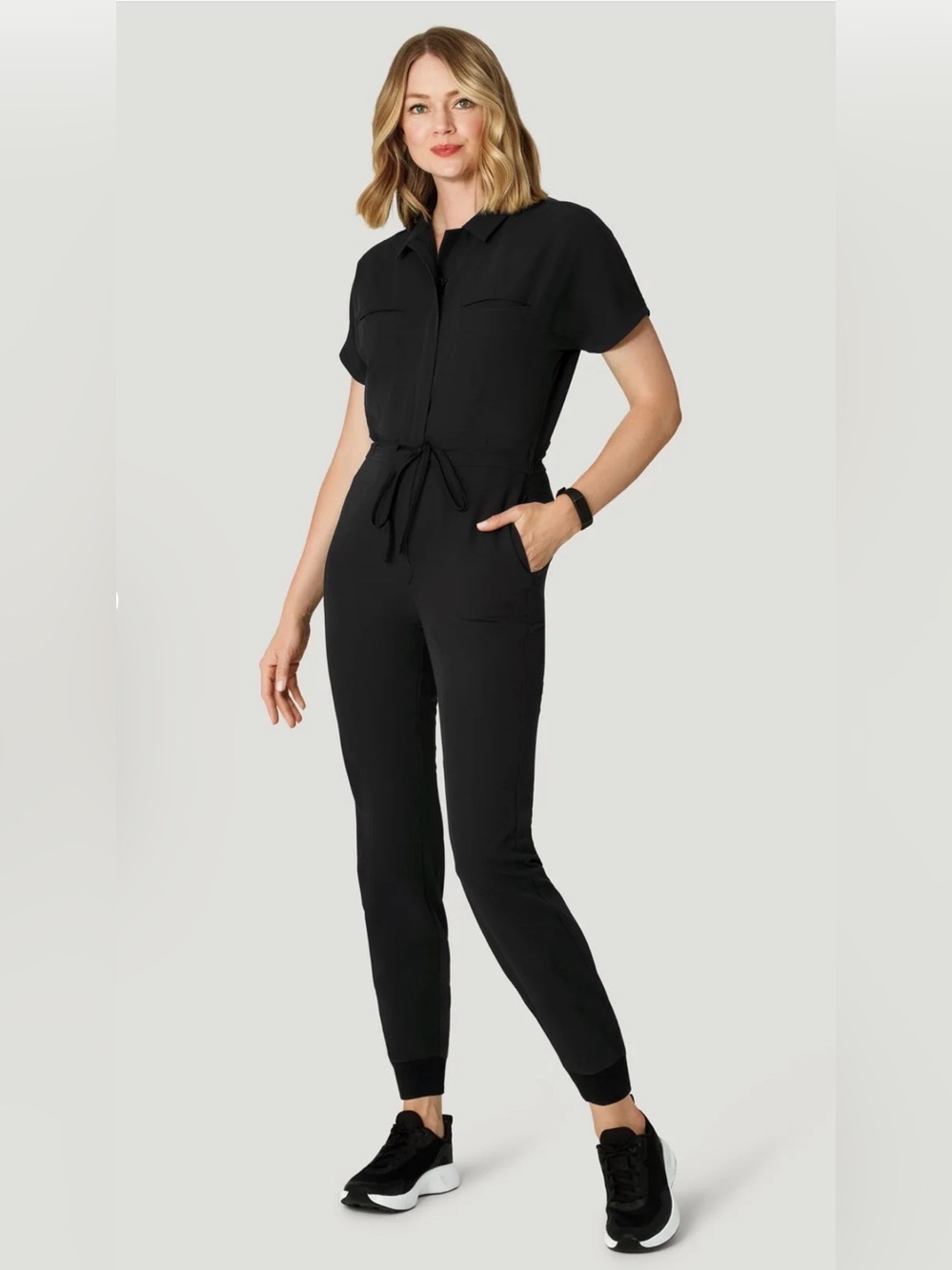 Mandala Women’s Size XL Black Short-Sleeve Utility Workwear Scrub Jumpsuit